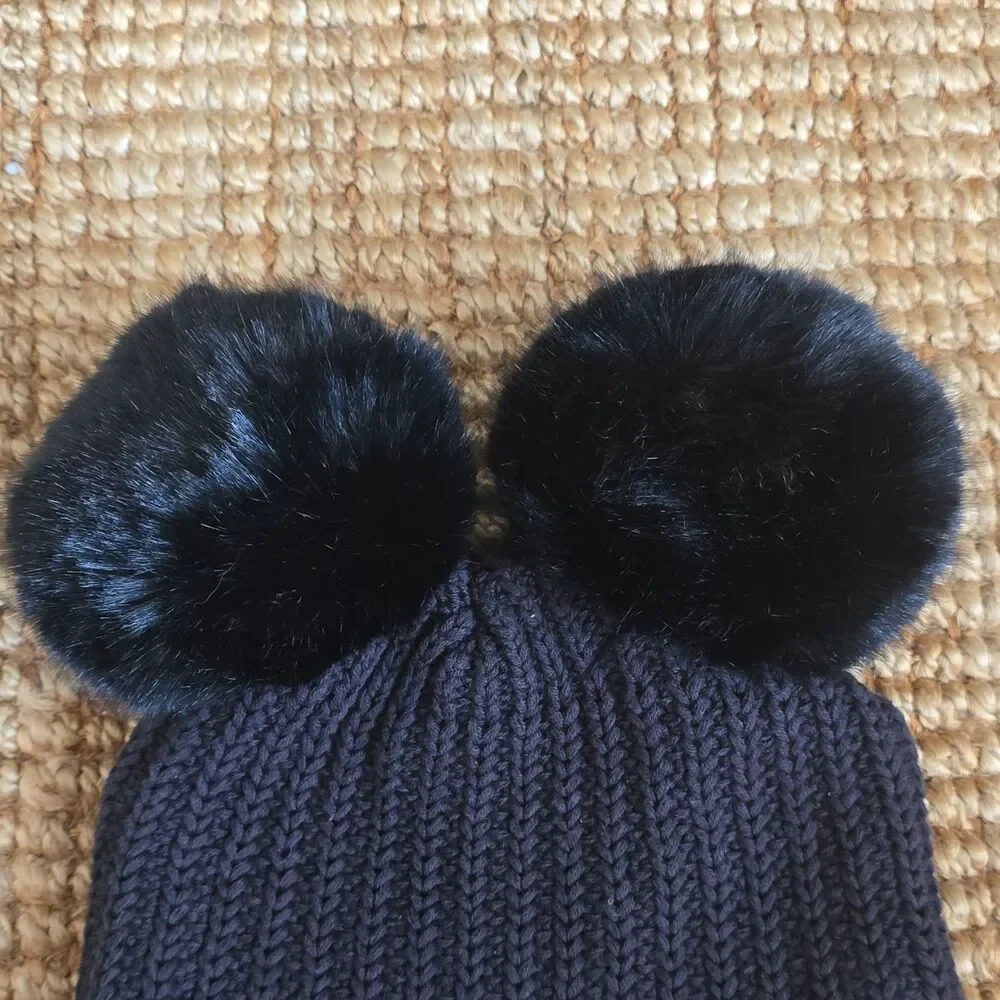 Love Your Melon Disney Mickey Mouse Black Cuffed Knit Hat with Double Pom-Poms